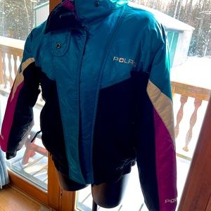 Vintage Polaris Womens XL Snowmobile Jacket Coat Winter Insulated Blue Black ski